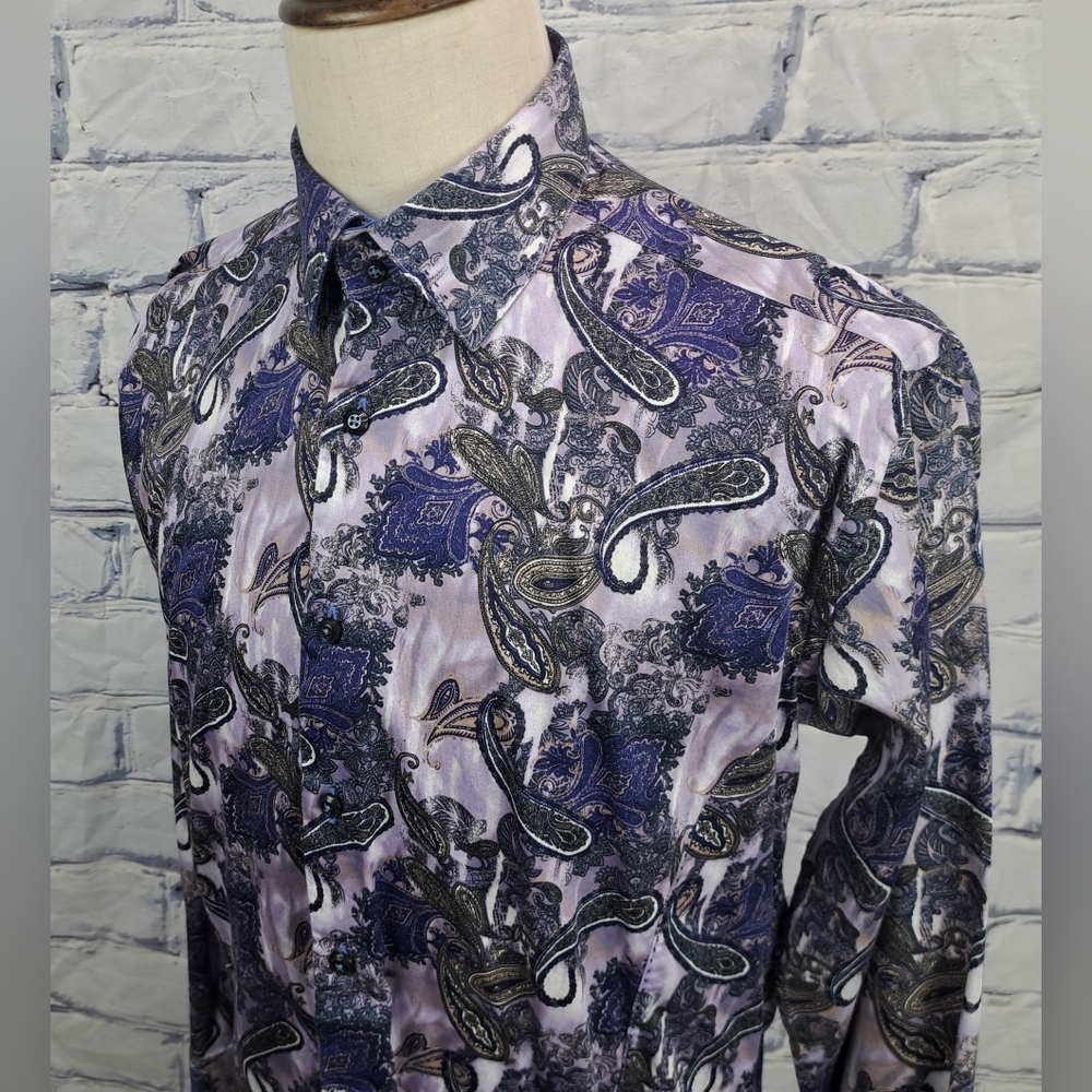 Absolute Rebellion Men's Slim Fit Dress Shirt Paisley Purple Multi Size Large
